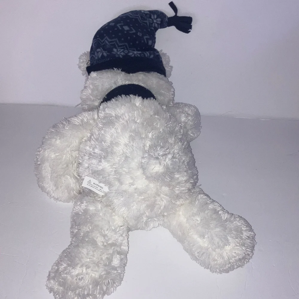 White Squishy Winter Teddy Bear‎ with Blue Hat and Scarf 22x9x7 inches